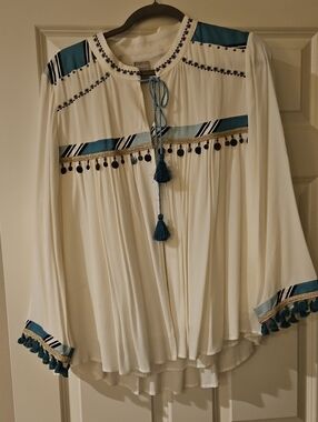 Women's Cream Boho Pleated Tunic/ Jacket